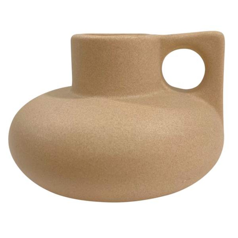 Tracey Boyd Short Greige Vase with Ring Handle, 3.7″