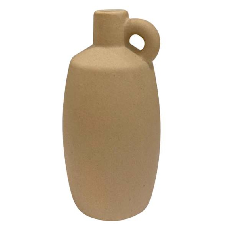 Tracey Boyd Slim Greige Vase with Ring Handle, 5.5″
