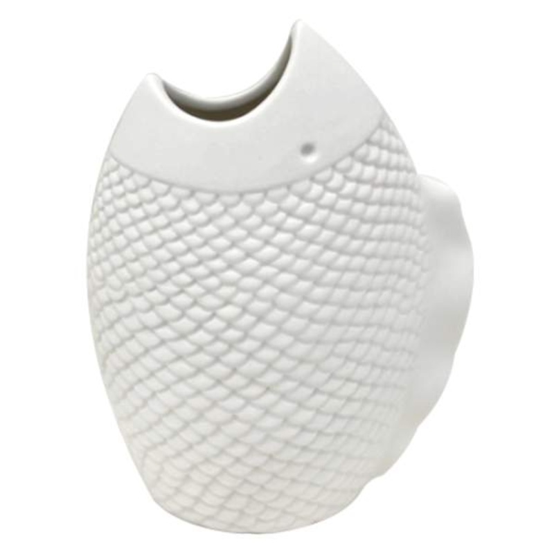 Tracey Boyd White Ceramic Fish Vase, 6.5″