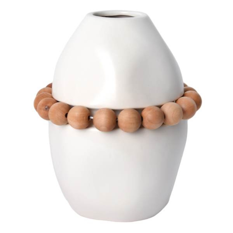 Tracey Boyd White Ceramic Vase with Beads, 8.5″