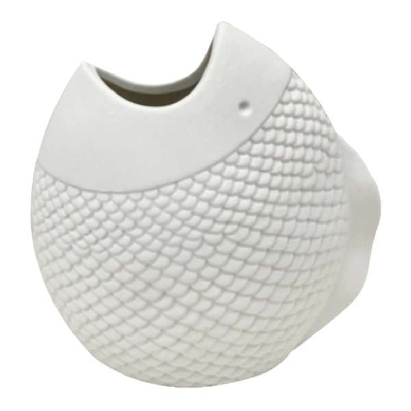 Tracey Boyd White Fish Ceramic Vase, 6″