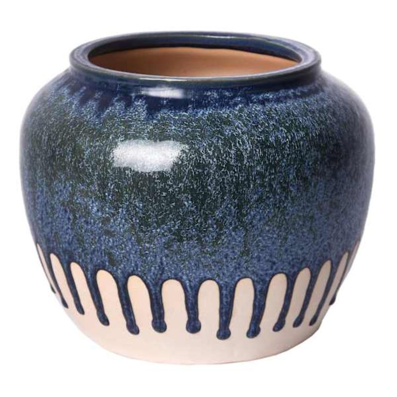 Blue Reactive Glaze Drip Ceramic Vase, 9″