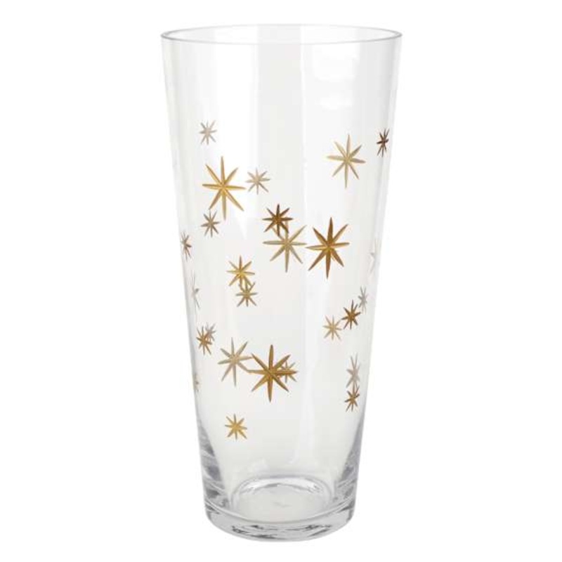 Gold Etched Star Glass Vase, 11.8″
