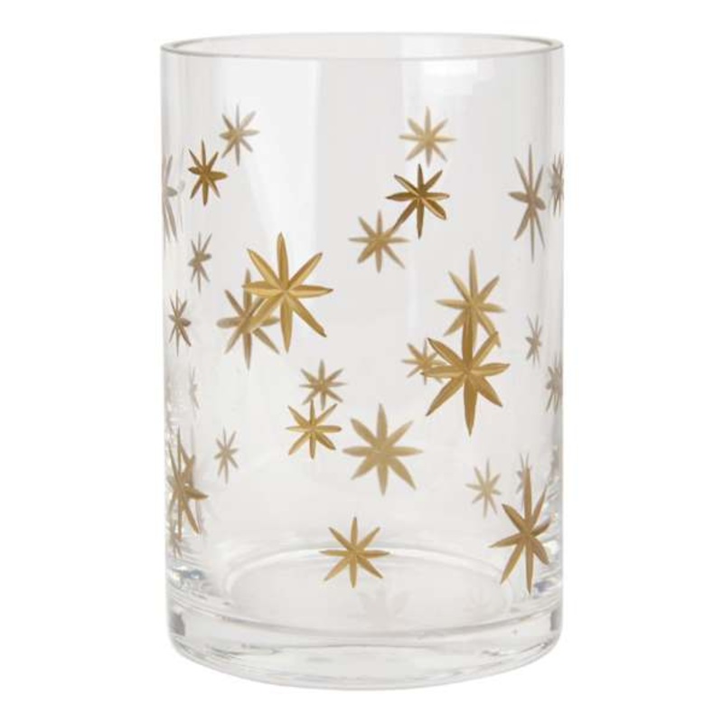 Gold Etched Star Glass Vase, 6″