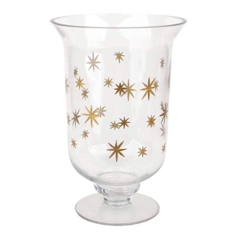 Gold Etched Star Glass Vase, 8.7″