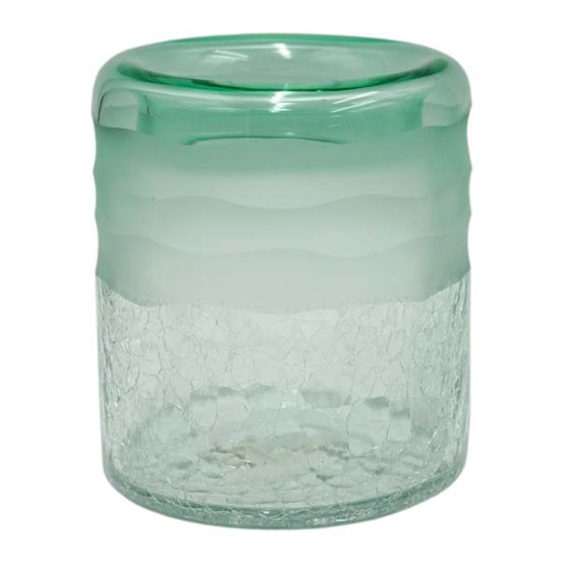 Green Carved Recycled Glass Vase, 6″