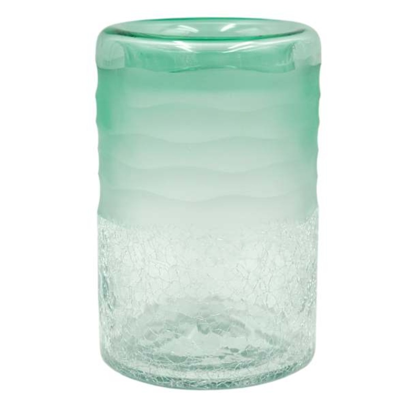 Green Carved Recycled Glass Vase, 8″