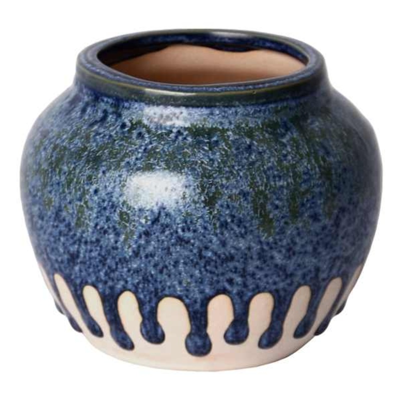 Ty Pennington Blue Reactive Glaze Drip Ceramic Vase, 5″