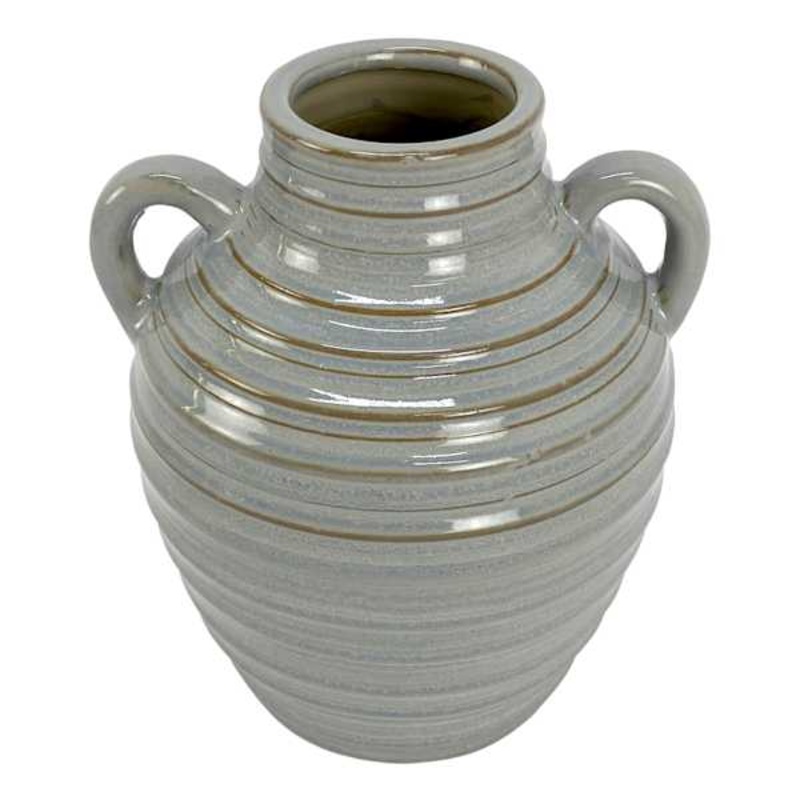 Ty Pennington Grey Ceramic Vase with Handles, 8″