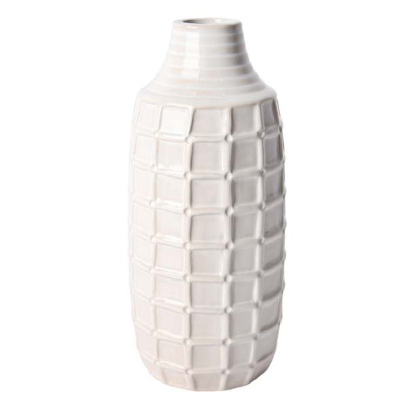 Ty Pennington Ivory Windowpane Ceramic Vase, 11″