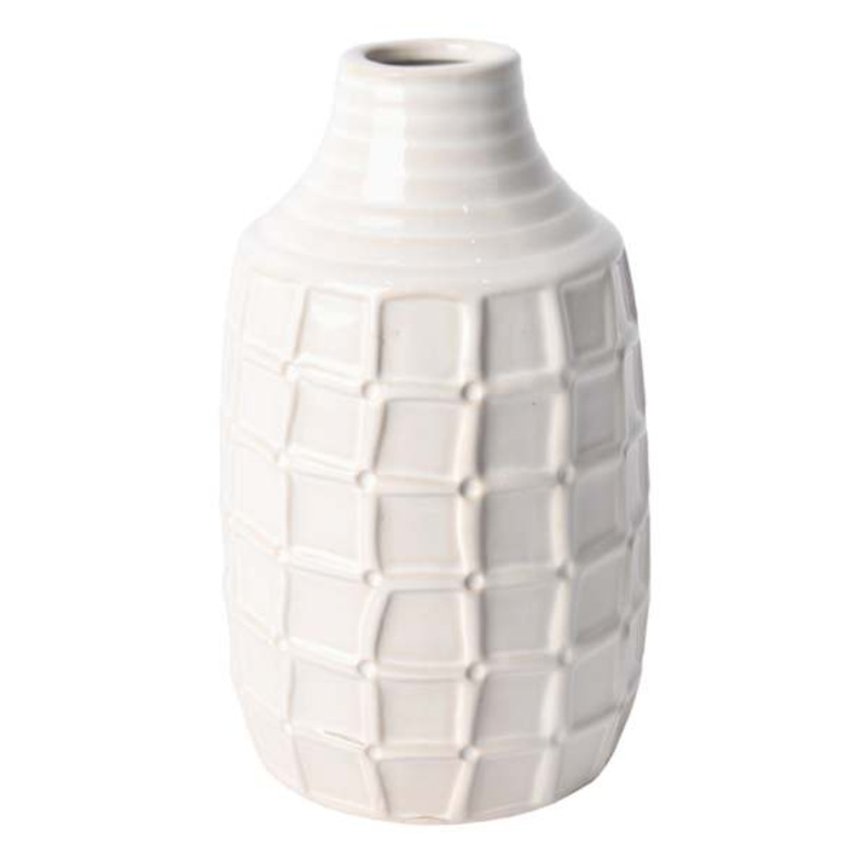 Ty Pennington Ivory Windowpane Ceramic Vase, 8″