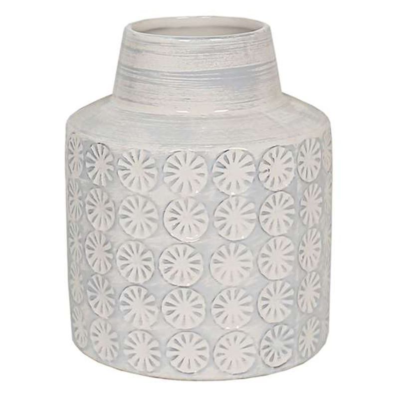 Ty Pennington White Embossed Ceramic Vase, 7″