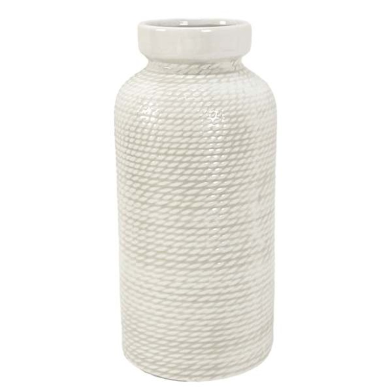 Ty Pennington White Ribbed Ceramic Vase, 10″