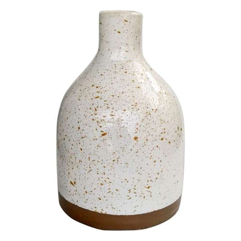 Ty Pennington White Speckled Clay Vase, 9.8″