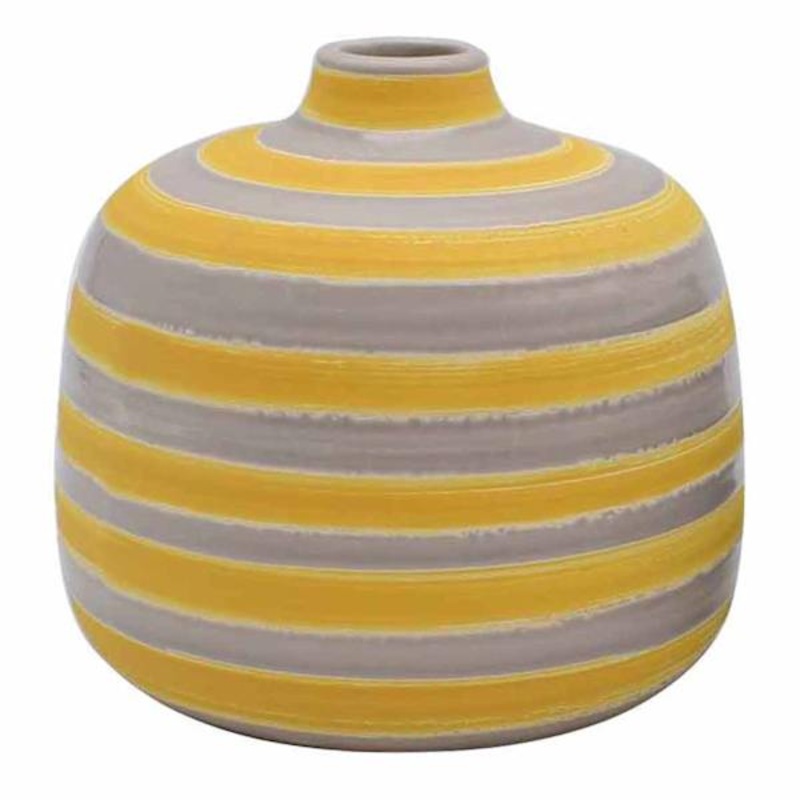 Ty Pennington Yellow & Grey Stripe Ceramic Vase, 5″