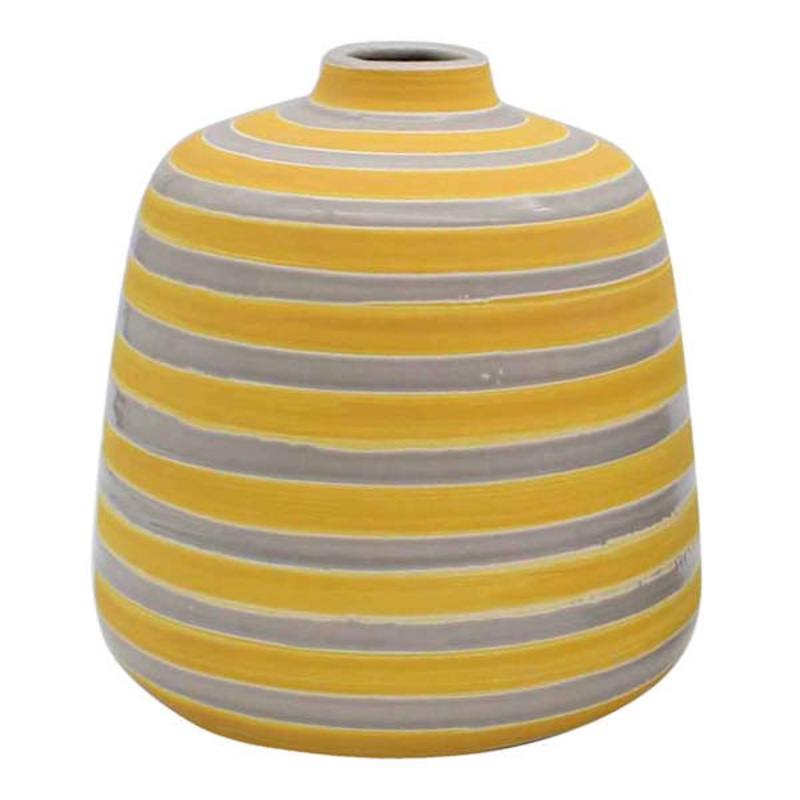 Ty Pennington Yellow & Grey Striped Ceramic Vase, 7″