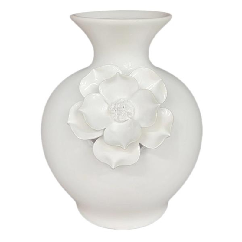 White 3D Floral Ceramic Vase, 6.5″