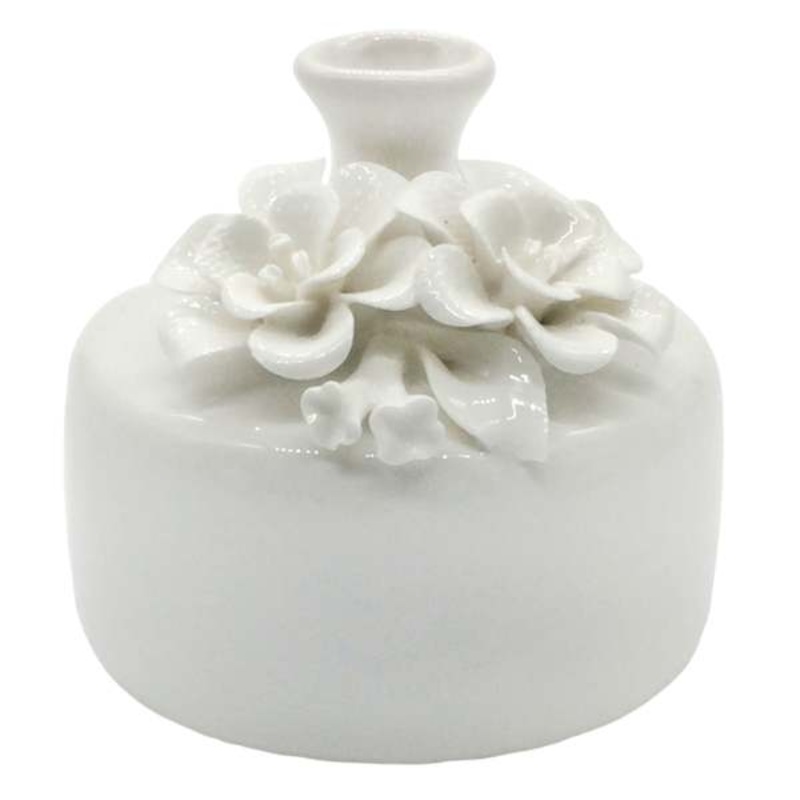 White 3D Floral Porcelain Vase, 3″