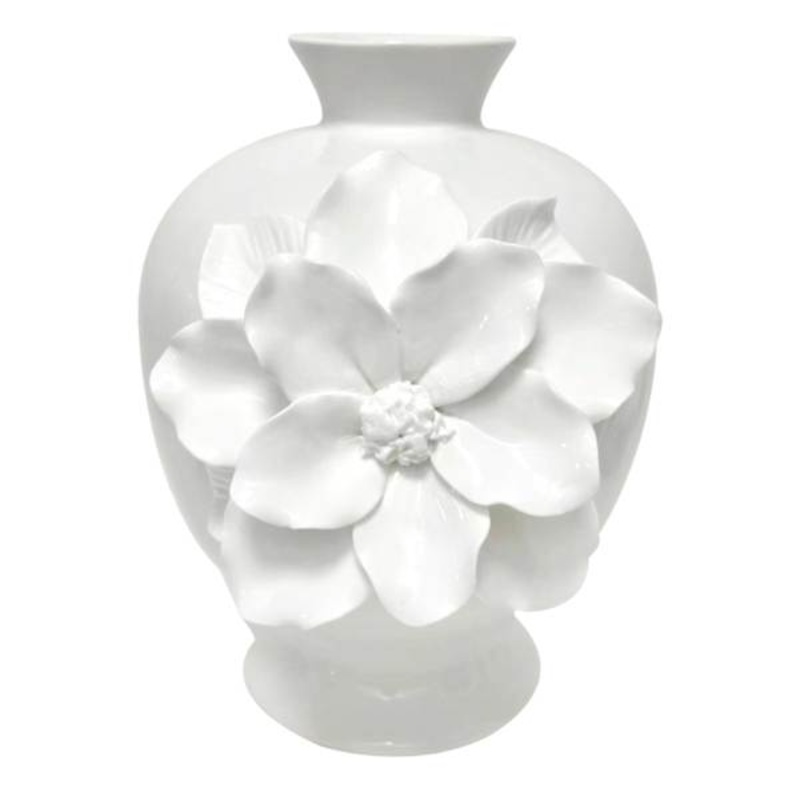 White 3D Flower Ceramic Vase, 8″
