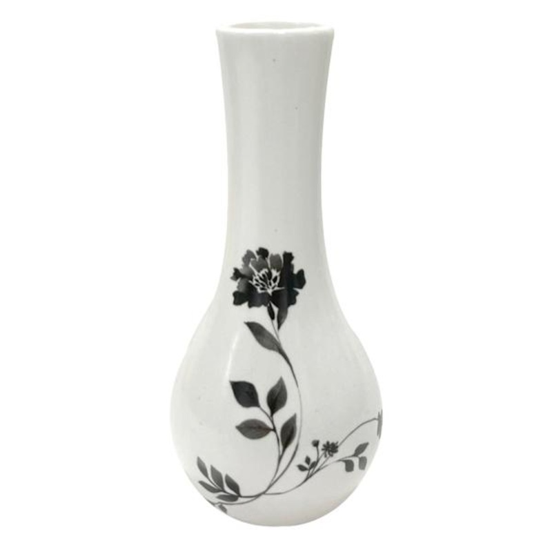 White & Black Floral Ceramic Vase, 6″