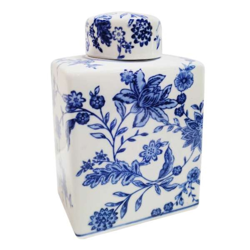 White & Blue Floral Porcelain Jar, 5×7