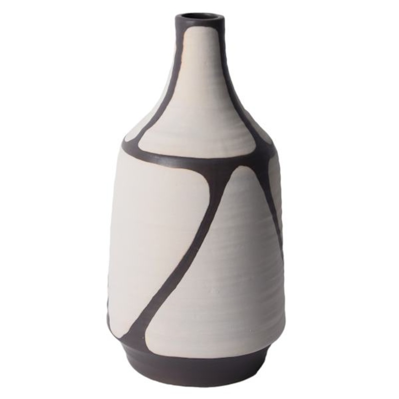 White & Brown Ceramic Vase, 11″