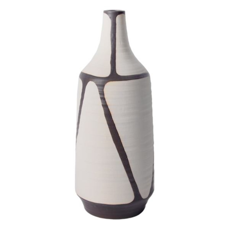 White & Brown Ceramic Vase, 14″