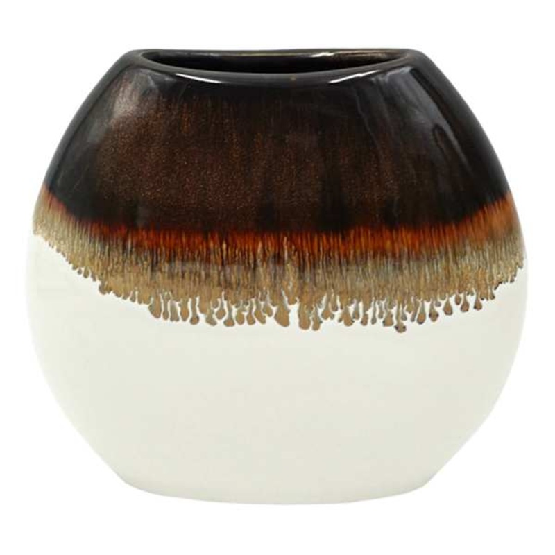 White & Brown Reactive Ceramic Vase, 7″