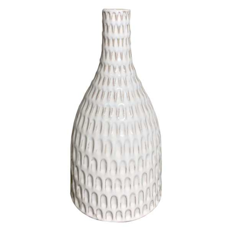 White Ceramic Dipped Vase, 10.5″