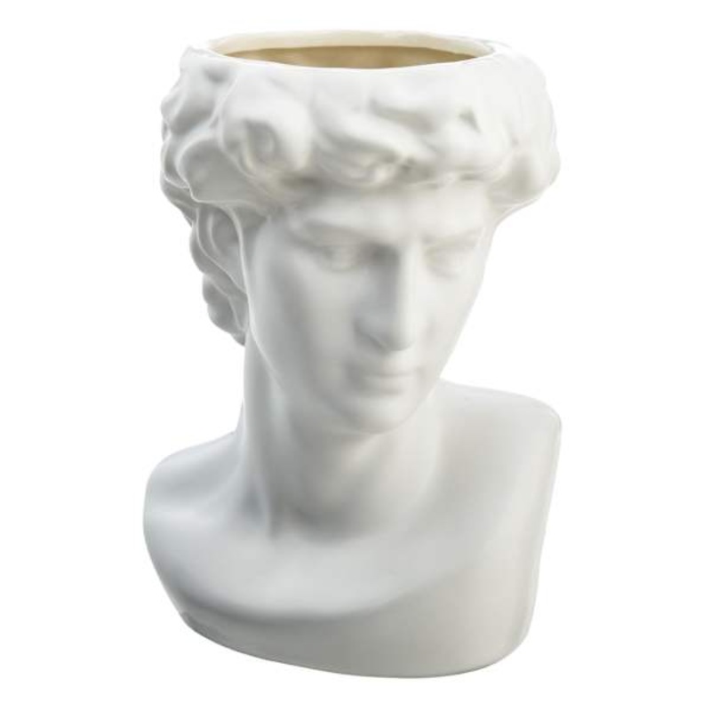 White Ceramic Face Vase, 9″