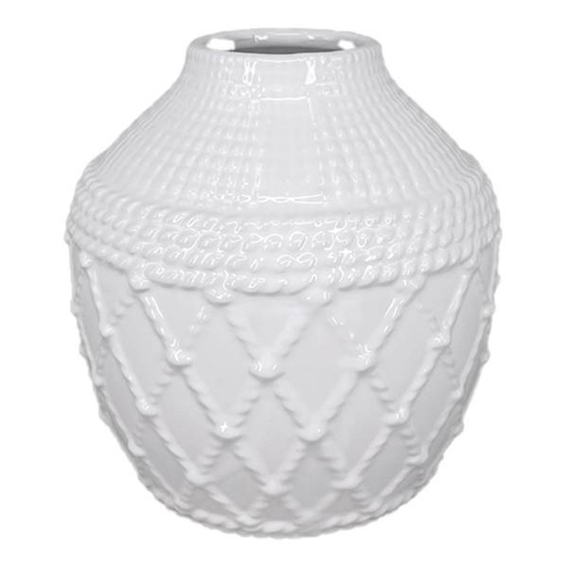White Ceramic Rope Vase, 6″