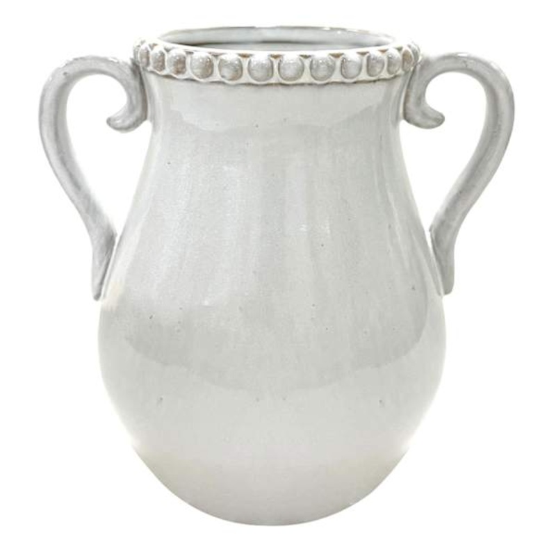 White Ceramic Vase with Handles, 6″