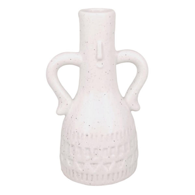 White Ceramic Vase with Handles, 6.9″