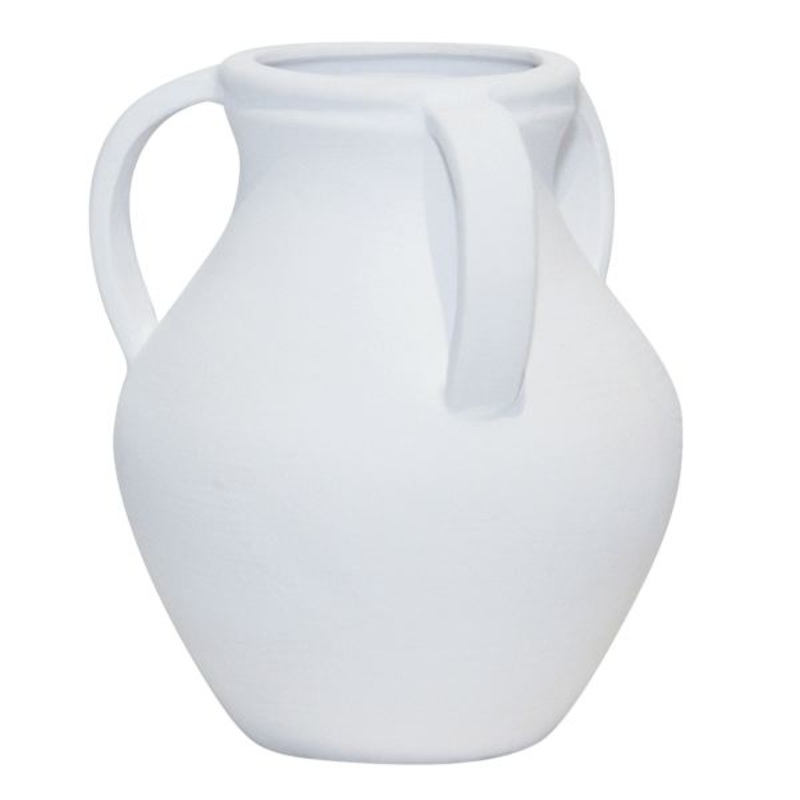White Ceramic Vase with Handles, 8.7″