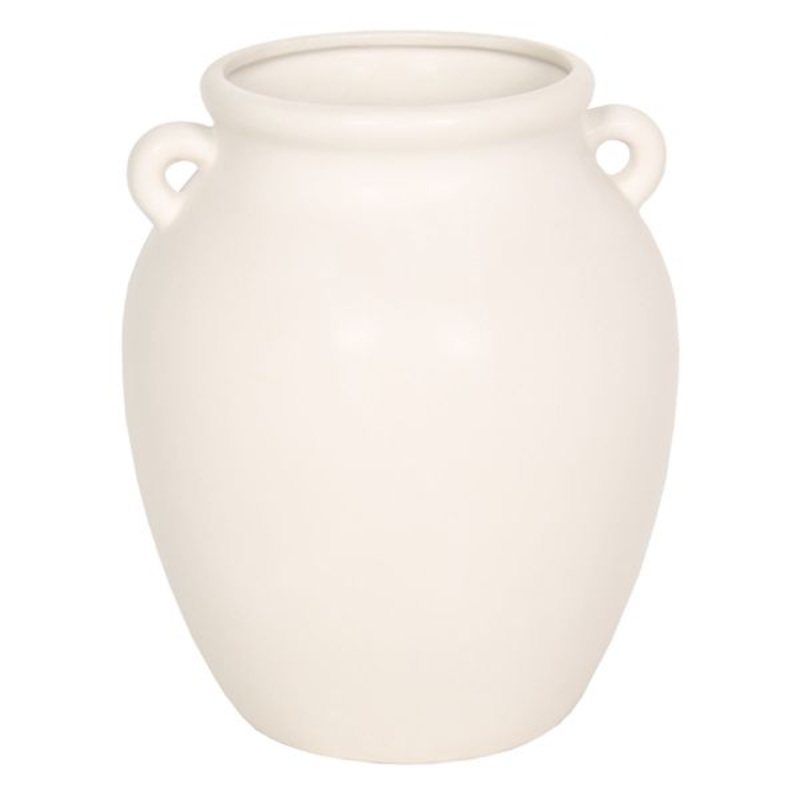 White Ceramic Vase with Handles, 9″