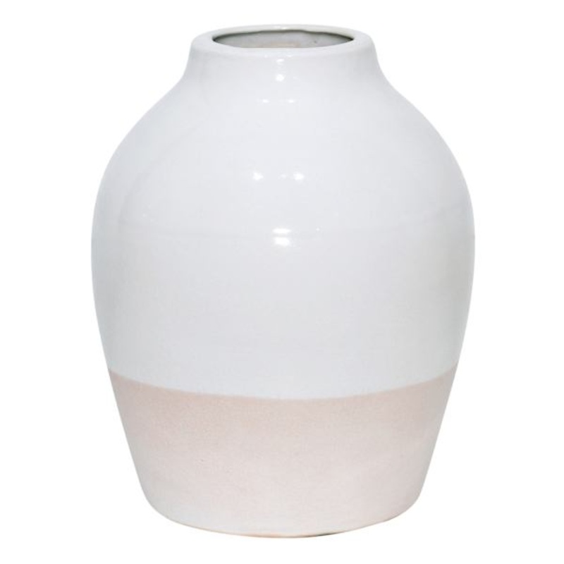 White & Cream Ceramic Vase, 11″