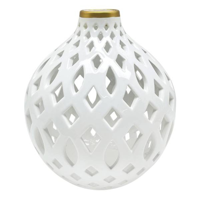 White Cutout Ceramic Vase, 9″
