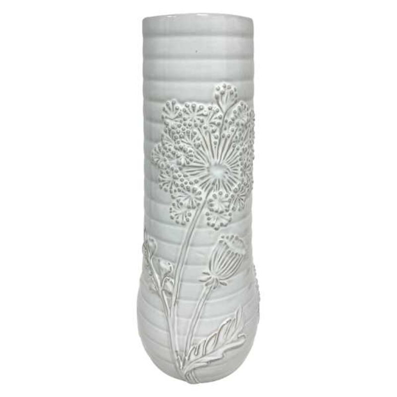 White Floral Ceramic Vase, 14″