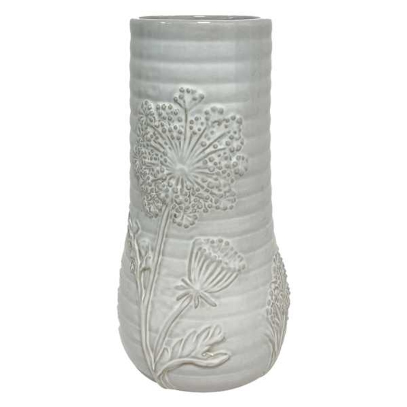 White Floral Ceramic Vase, 9″