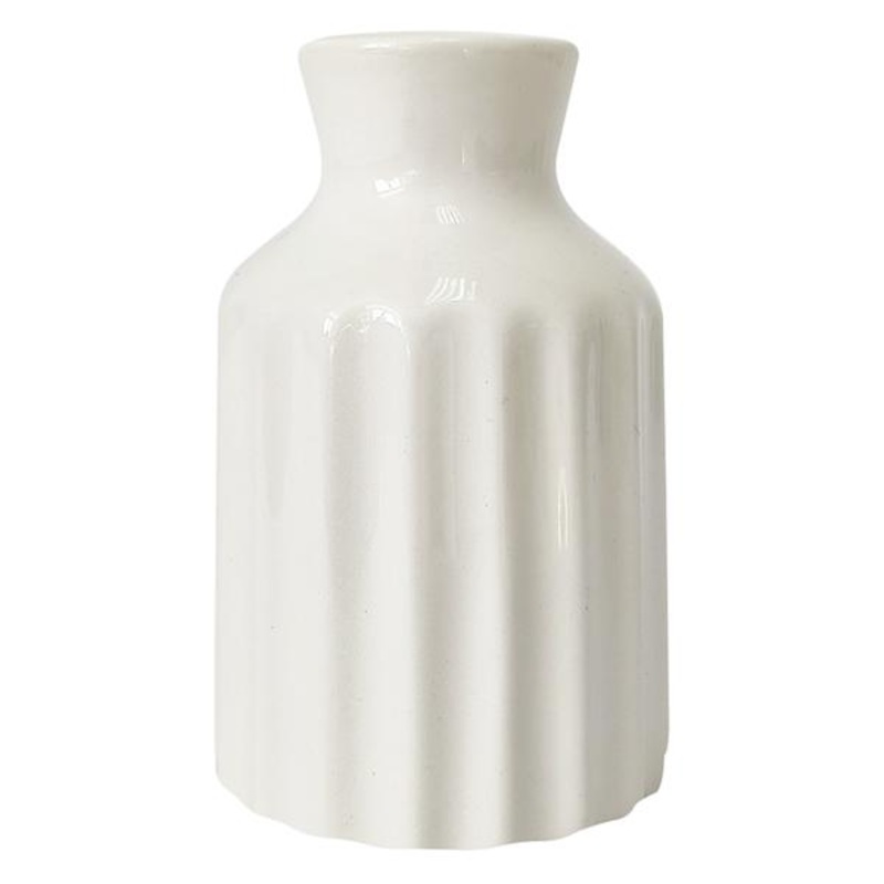White Fluted Ceramic Bud Vase, 4″