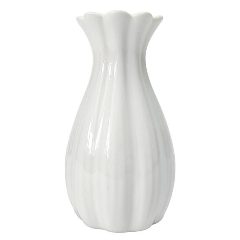 White Fluted Ceramic Bud Vase, 5″
