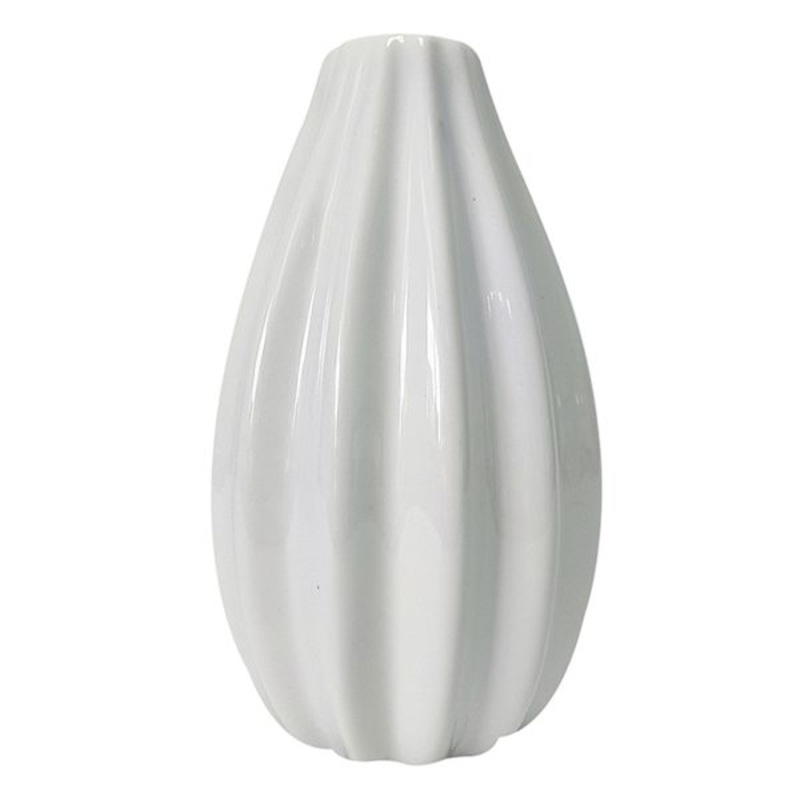 White Fluted Ceramic Bud Vase, 6″