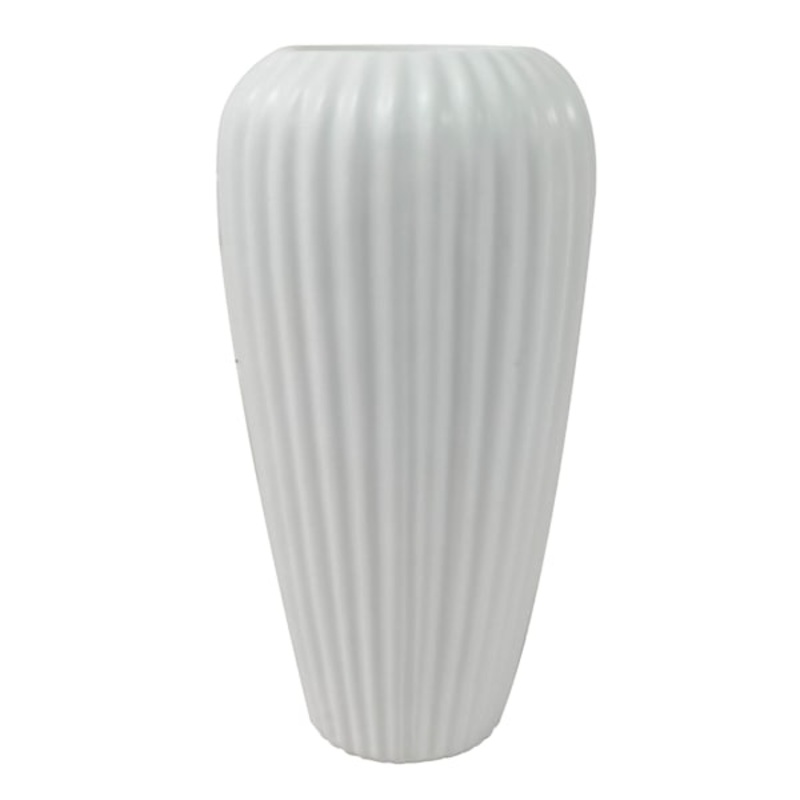 White Fluted Ceramic Vase, 9.75″