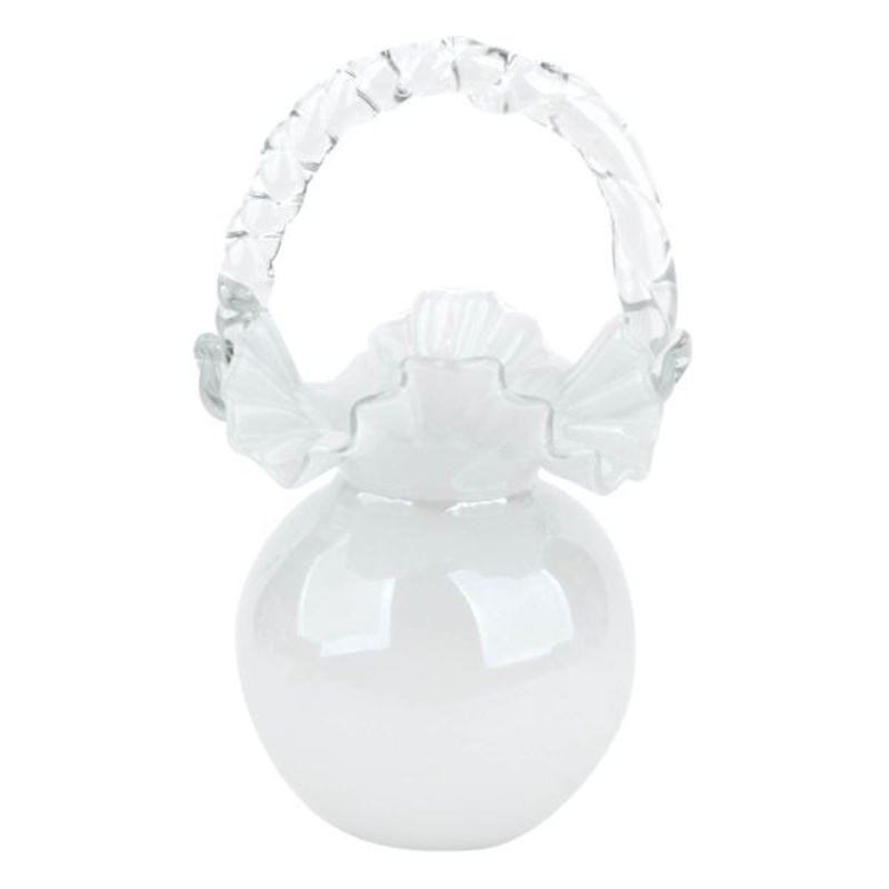 White Glass Purse Vase, 10.2″