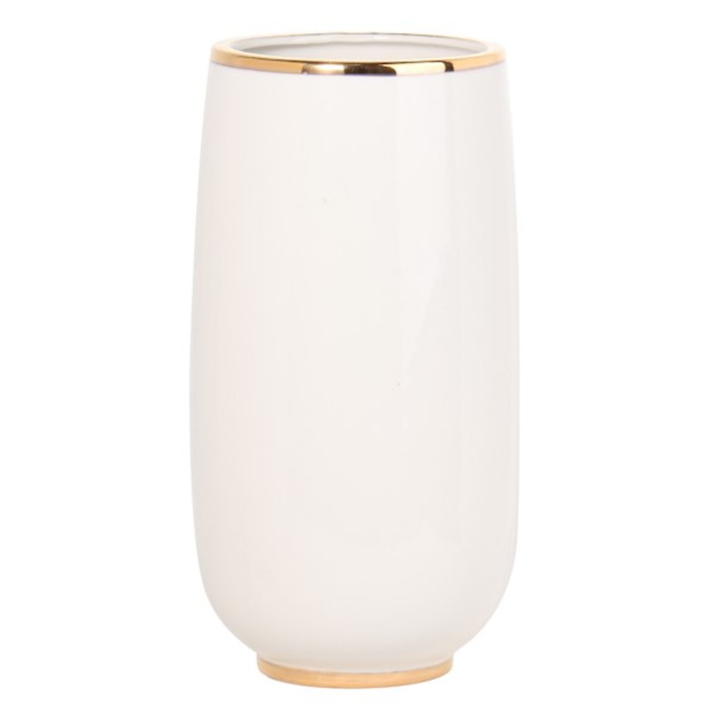 White & Gold Electroplated Ceramic Vase, 9″
