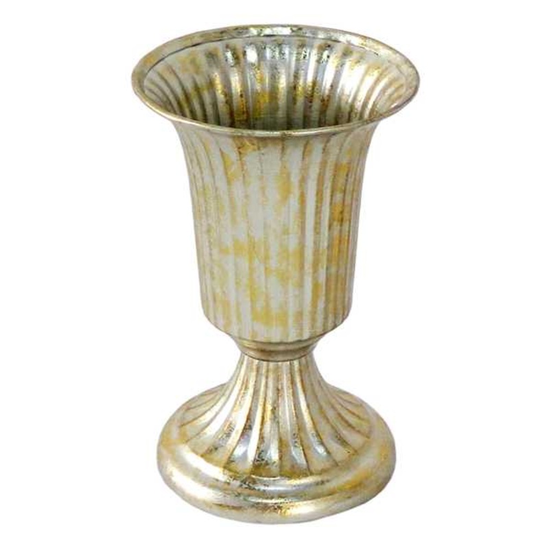 White & Gold Metal Vase, 8″