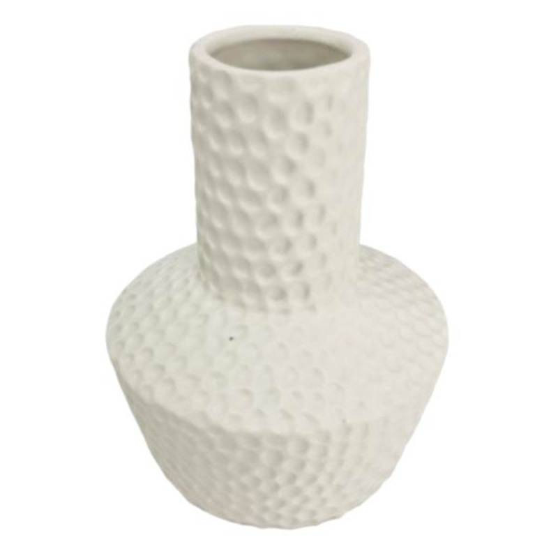 White Hammered Ceramic Vase, 8″