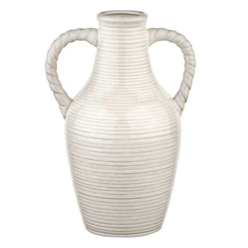 White Handle Ceramic Vase, 11″