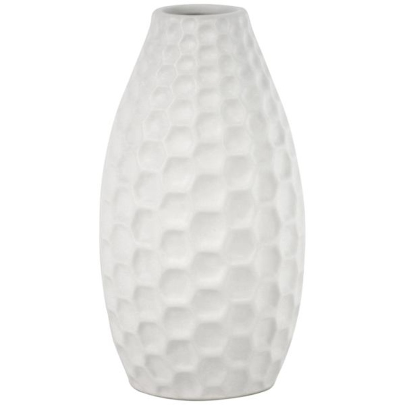 White Honeycomb Ceramic Vase, 9″