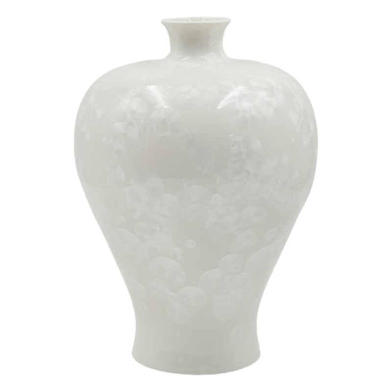 White Iridescent Pattern Porcelain Vase, 11″